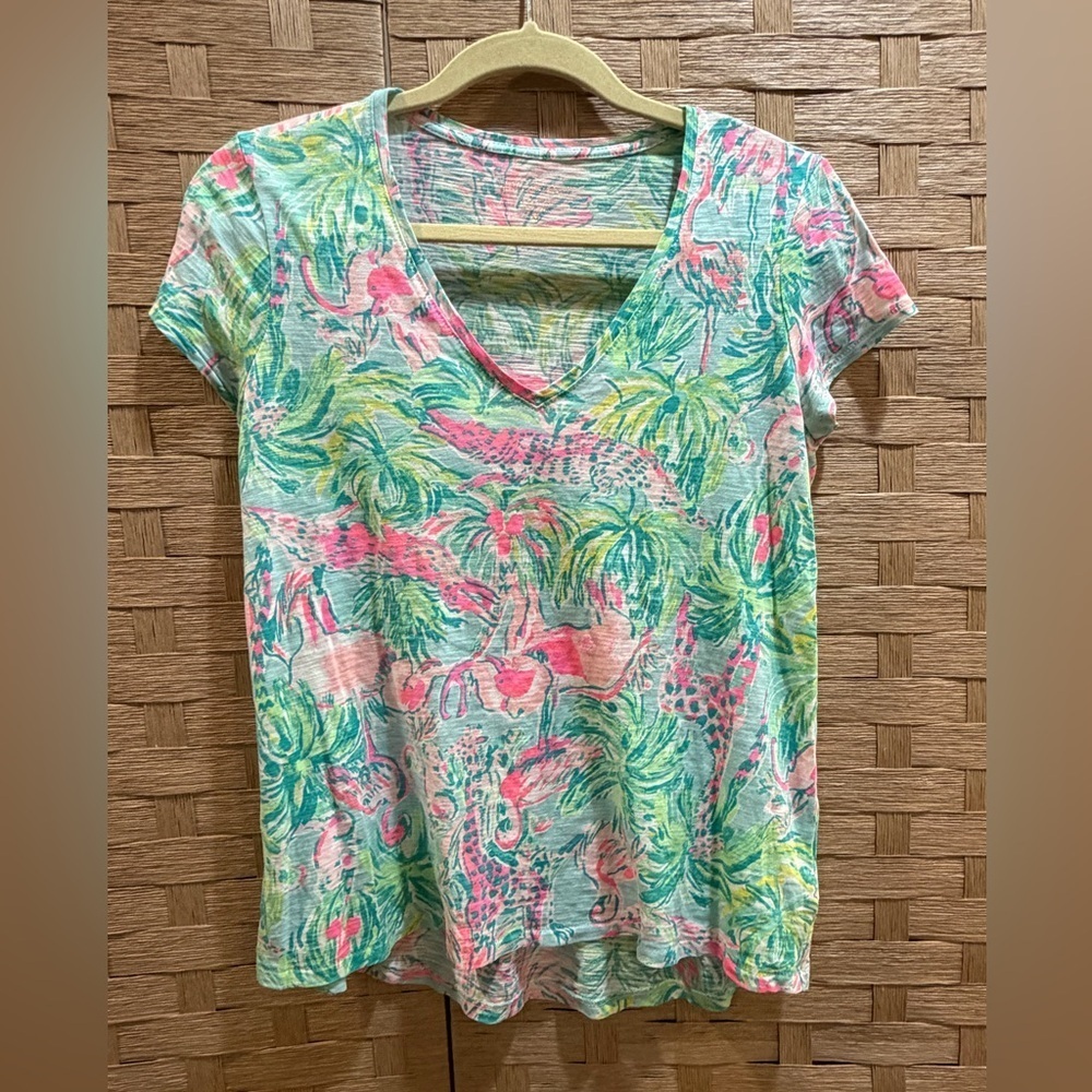 Lilly Pulitzer Etta V-Neck Top Multi Lilly Jungle Theme Size XS